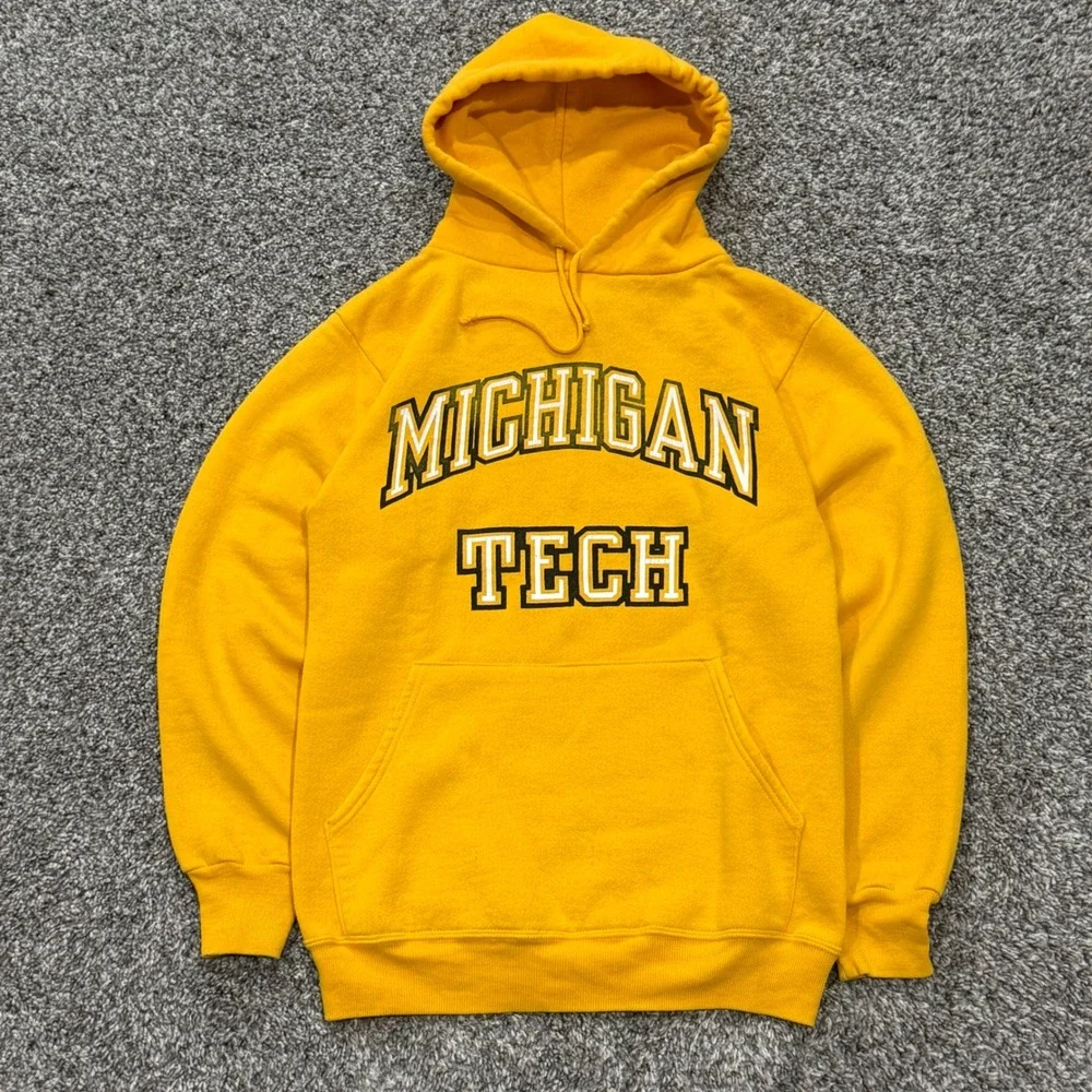 Vintage 80s Jansport Michigan Tech University Hoodie Sweatshirt Mens S‎ Yellow
